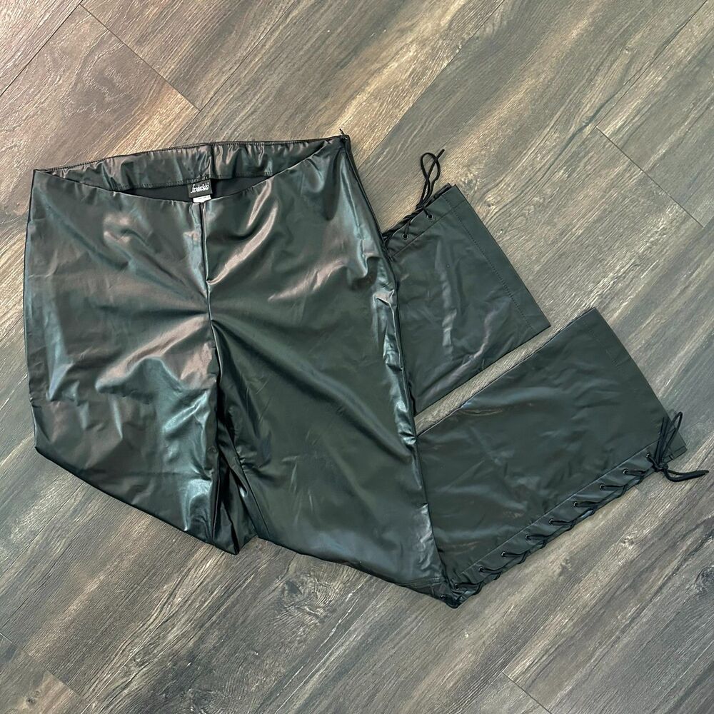 Vintage Fredericks USA Pants Lace Up PVC Latex Black Tie Sides Women's Size 12